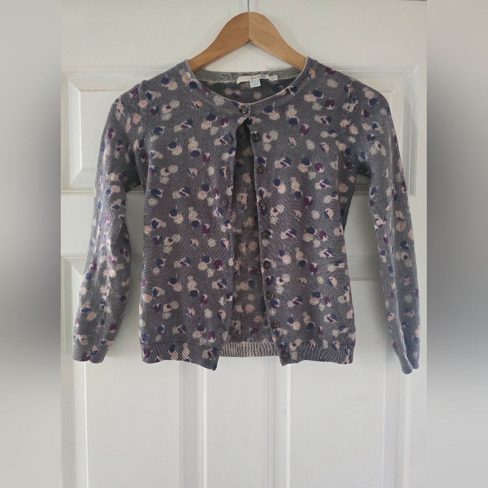 Boden Gray and Purple Floral Knit Cardigan Small
